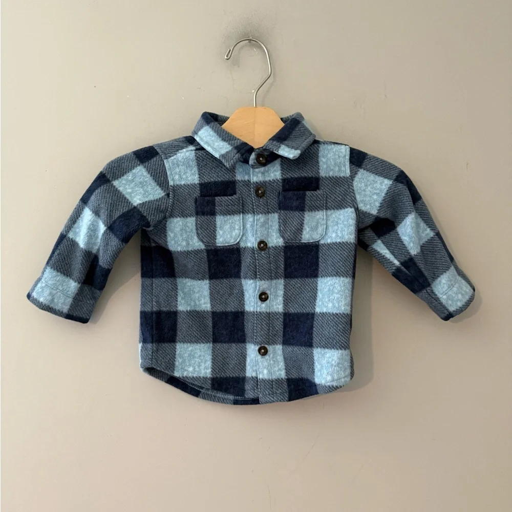 $11 ADD ON Old Navy Blue Plaid Shacket 6-12M Fleece Zara‎
